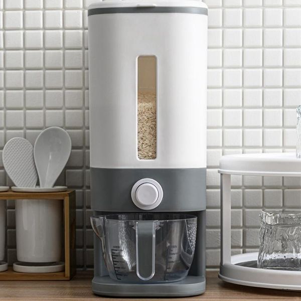 

automatic plastic cereal dispenser storage box measuring cup kitchen tank rice container organizer grain storage