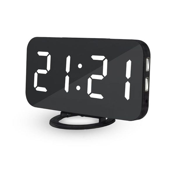 

other clocks & accessories dual usb charging mirror electronic snooze alarm clock led highlight disign adjust screen brightness in 3 levels