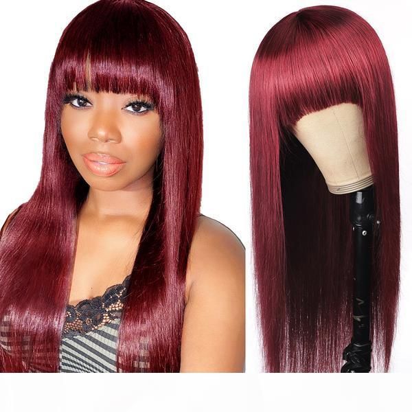 

allove 4 27 4# orange ginger 27# straight human hair wigs with bangs peruvian indian hair malaysian colored ombre color none lace wigs, Black;brown
