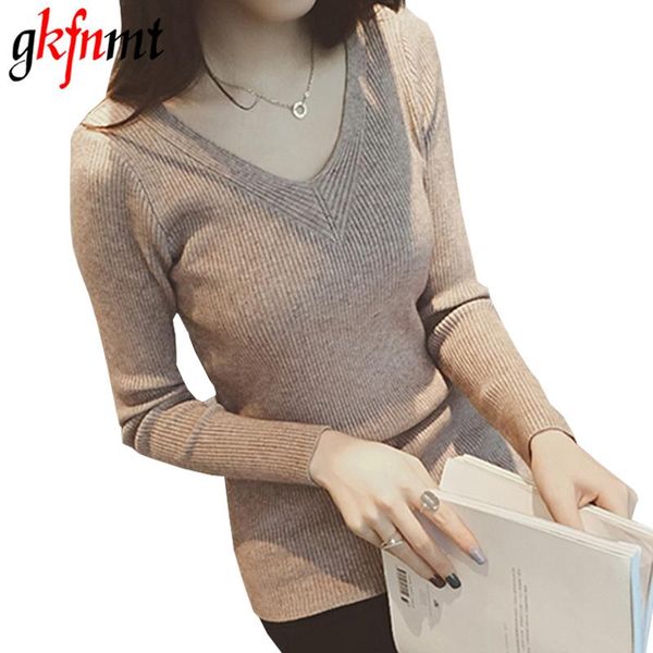 

women's sweaters gkfnmt womens 2021 winter v-neck sweater pullover jumper knitted white autumn pull femme hiver truien, White;black