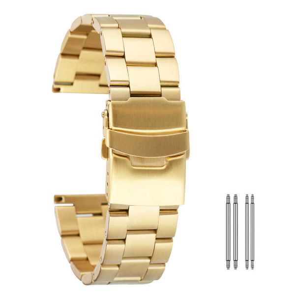 Paslanmaz Çelik Kayış 20mm 22mm Metal Watch Band Bahar Barlar Bilezik Bileklikleri Katlanır Toka Güvenlik Altın Gül Altın Mavi H0915