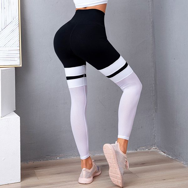 

2021 sports legging women fitness running gym thin yoga pants high waist push up strain training side tights leggings if4d, Black