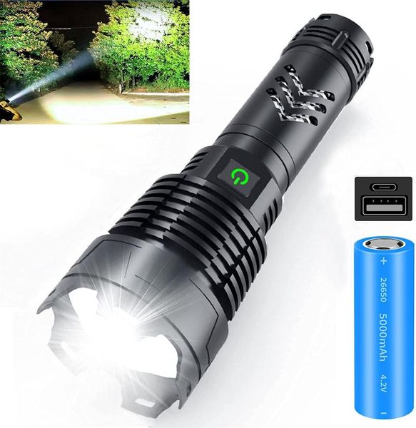 

flashlights torches rechargeable led 120000 high lumens, brightest powerful handheld ,xhp160.2 type-c charge port ipx5 /lot