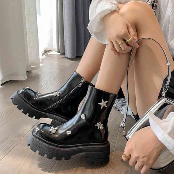 

dress shoes outono e inverno nova grossa sola martin botas femininas de couro curto chelsea calcanhares versÃ¡til chaminÃ© 0b79, Black