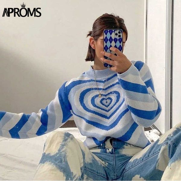 

aproms fashion stripes print sweater winter knitted warm pullovers female long jumpers streetwear loose outerwear 210805, White;black
