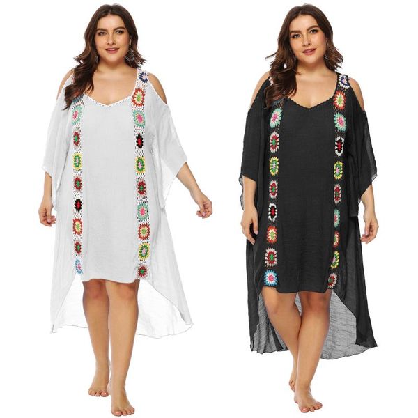 

women summer beach dress ladies' swimwear 2021 wear for bathing suits cover up 1959 large size stitching irregular shore, White;black
