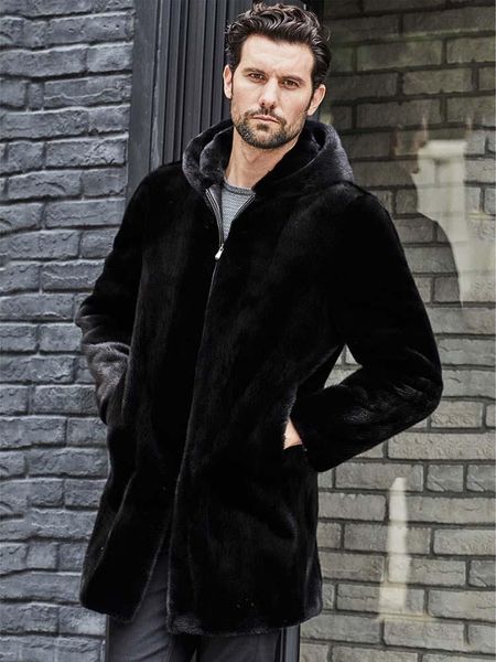 

men's leather & faux imported mens black coat hooded jacket long outerwear warm winter overcoat