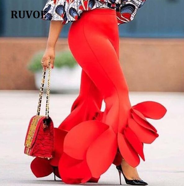 

women's pants & capris women bodycon flared trousers ruffles office ladies female summer slim bell bottoms casual classy fashion pant, Black;white