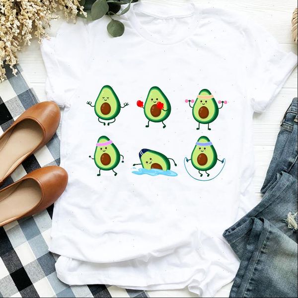 

women womens lady cat face avocado fruit short sleeve print casual t tee tshirt female shirt clothes graphic, White