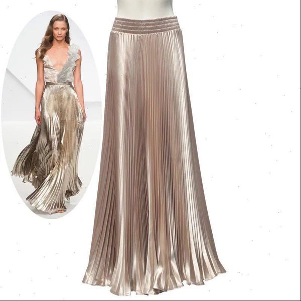 

summer womens new arrival designer elegant ladies elastic waist pleated beach maxi skirt gold sequined skirts female, Black