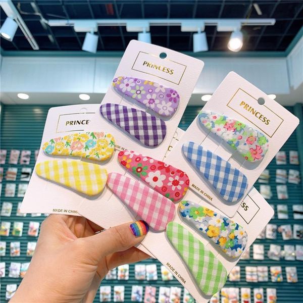

hair accessories 1 pair ethnic style simple fresh lattice floral fabric water drop bb clip fashion sweet girl children barrettes, Slivery;white