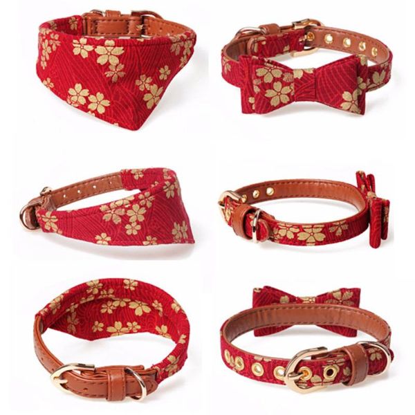 

pet dog cat neck floral scarf leash puppy kitten bow tie leather necklace collar