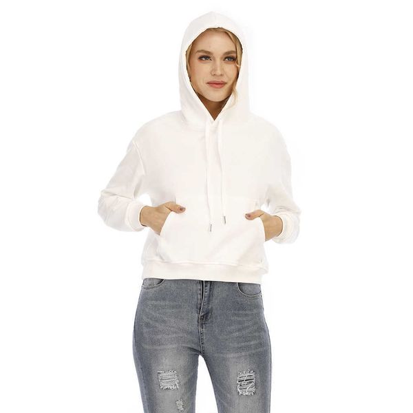 

fashion hoodies zohra2021 women's solid color hooded loose sweater, Black