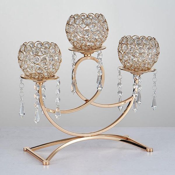 

candle holders crystal holder golden plated 3-arms metal candelabra with pendants arch bridge shape home decoration or wedding road lead