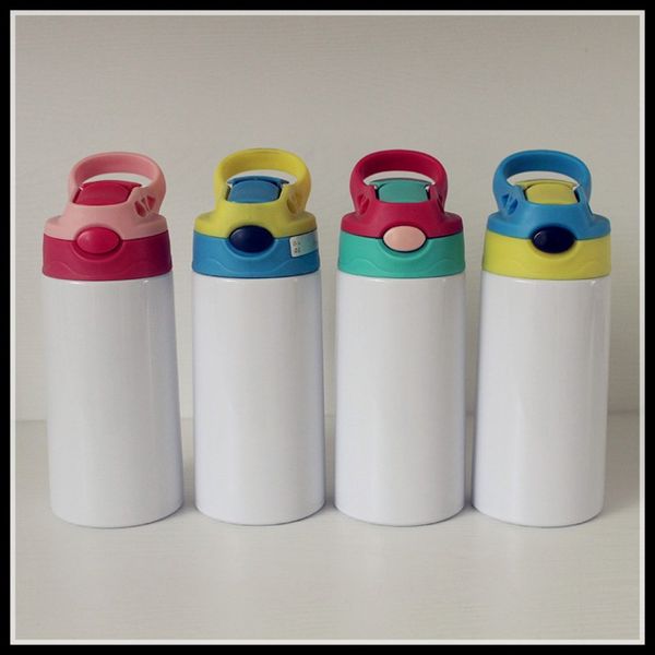Home 12oz Sublimation Sippy Cup 350ml Kinder Wasserflasche mit Strohdeckel Tragbarer Edelstahl-Trinkbecher für Kinder 6 Farben