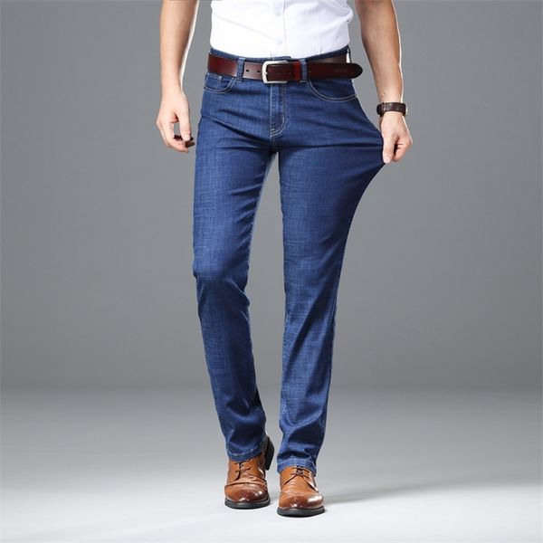 

2019 thick autumn winter jeans men male straight fit pants classic jeans men denim elasticity fashion trousers heavy weight 210317, Blue