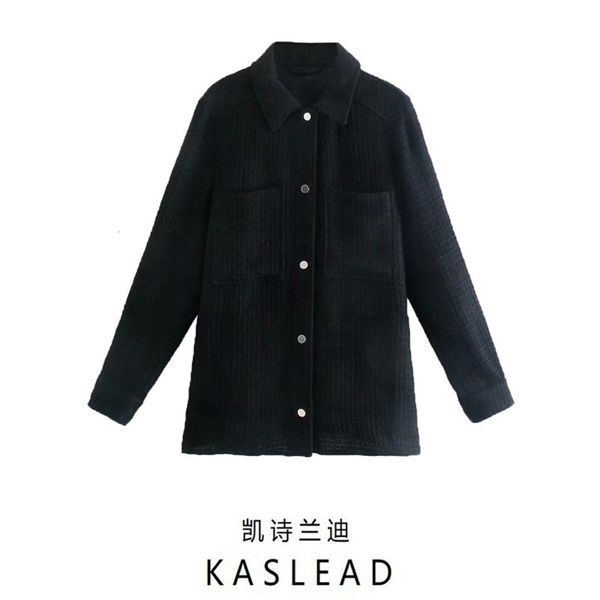 

autumn women's style lapel long sleeve loose texture shirt coat, Black;brown