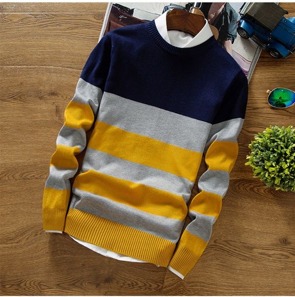 

brand sweater new fashion men's pullover sweaters long sleeve o-neck striped knitting cashmere christmas clothes, White;black