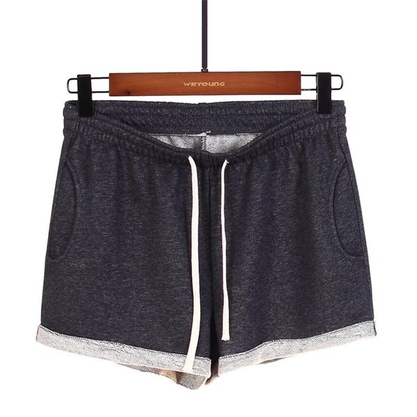 

summer cotton shorts women sport trousers feminino women's high waist black blue home loose casual shorts plus size with pocket 210306, White;black
