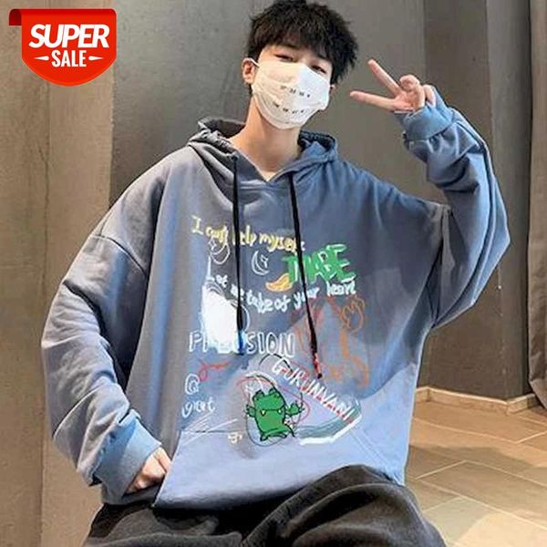 

autumn thick hooded graffiti sweater men's trend hip hop loose wild new tb jacket student hoodie large size clothes loose trend #t072, Black