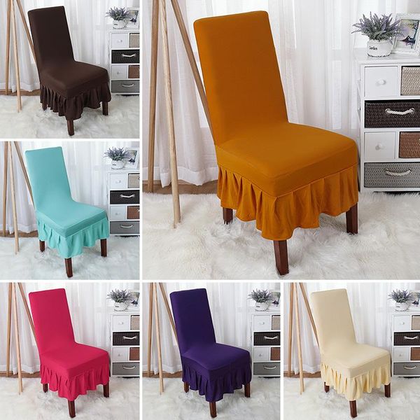 

solid color elastic chair cover with skirt all around the chair bottom pleated ruffled skirt cover wedding banquet decor