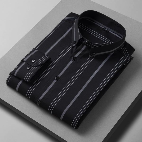 

men's casual shirts 2021 autumn striped shirt men long sleeve standard fit button down oversize 8xl 9xl 10xl, White;black
