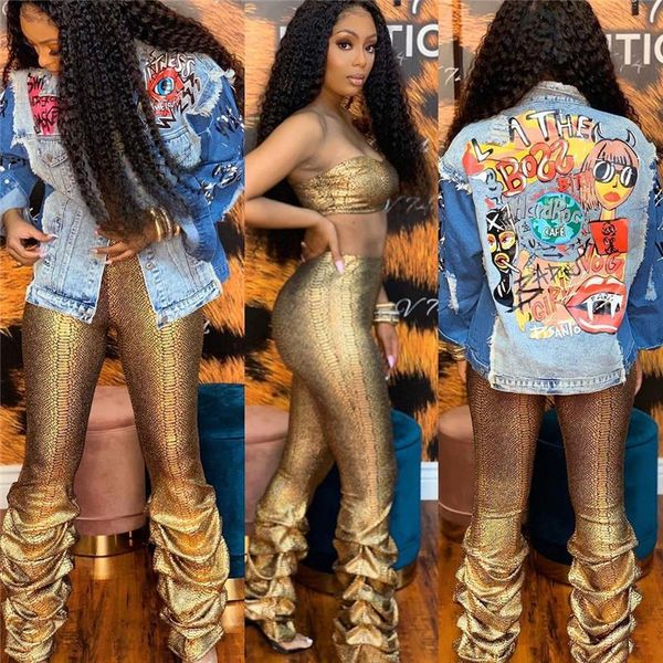 

suits summer tube pants lady printed piece solid designer color outfits fashion set stacked leggings pants women two ddtql, Black