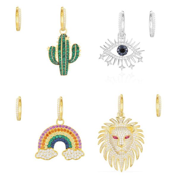 

stud punk lion earrings for cactus design lucky eye rainbow women jewelry accessories, Golden;silver