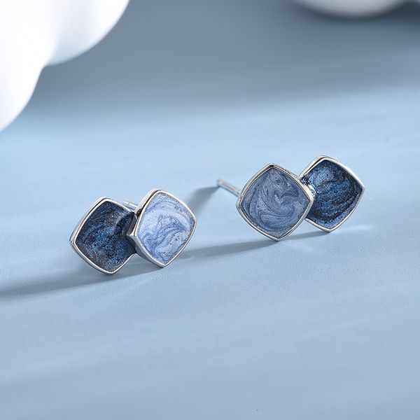 

earrings female sterling silver temperament drop oil color contrast simple geometric square korean version net red, Golden