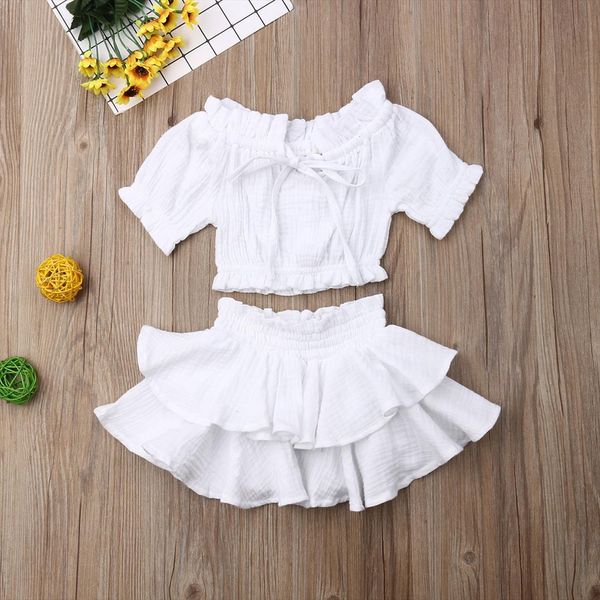 

toddler baby girl clothes solid ruffle crop dress skirt summer outfits, White