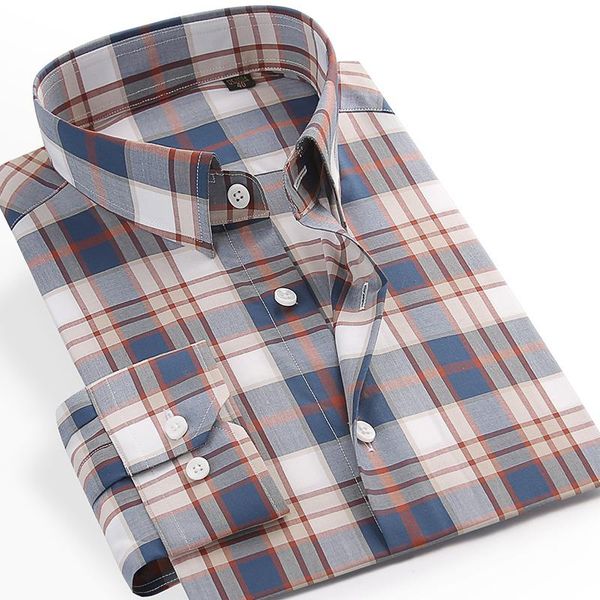 

men's casual shirts fashion versatile plaid checkered cotton shirt standard-fit long sleeve pocketless england style gingham, White;black