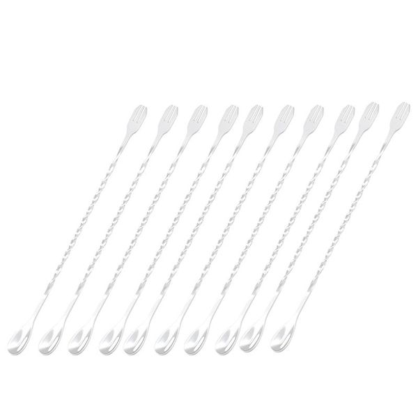 

spoons 10 pack mixing with long handle spiral and trident fork,10 inch stainless steel cocktail stirrer,bartender tool