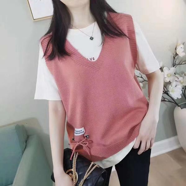 

women's vests 2021 autumn and winter solid color v-neck vest sweater women korean version loose short temperament top, Black;white