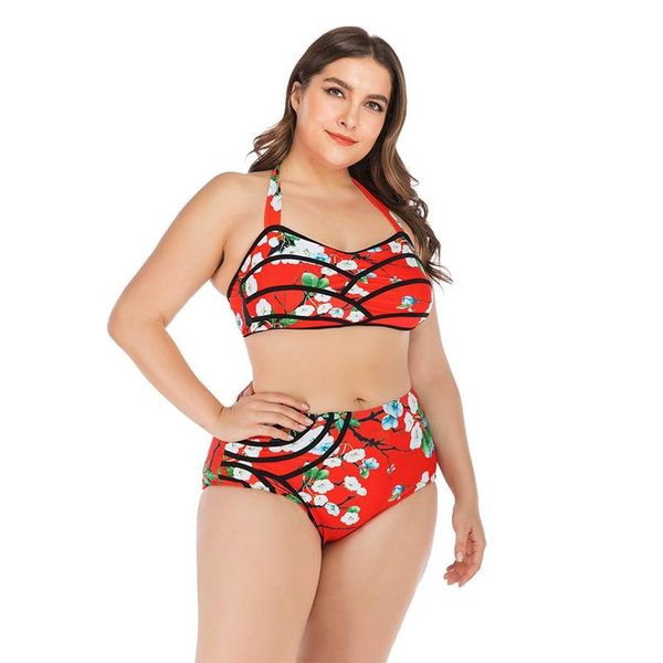 

bikinis 2021 women tankini floral halter high waist bikini swimwear lady wire padded bra plus size swimsuit beach suits