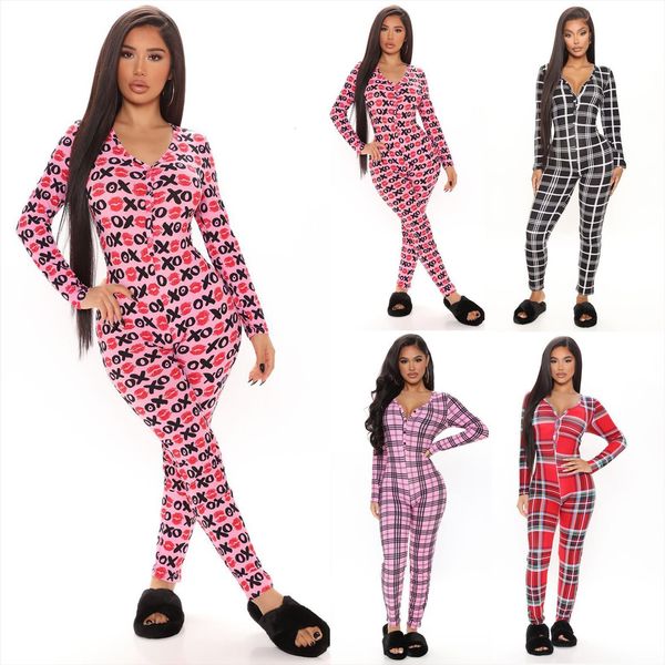 

v neck buttons up womens romper long sleeve autumn print sleepwear back flap, Black;white