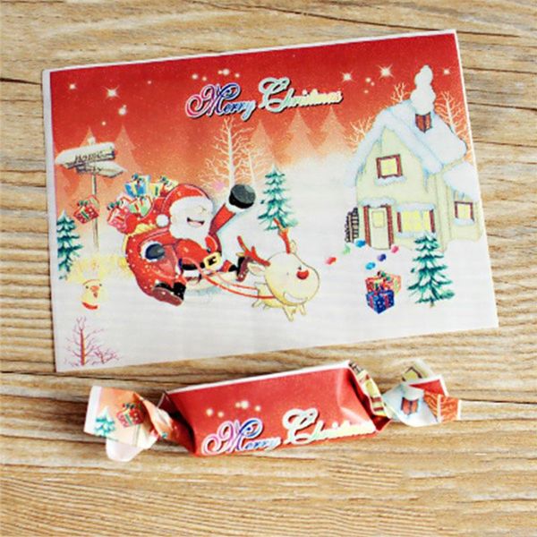 

gift wrap aq 500pcs/lot christmas santa claus giving gifts cute elk sledding homemade nougat wrapping paper snowy house candy