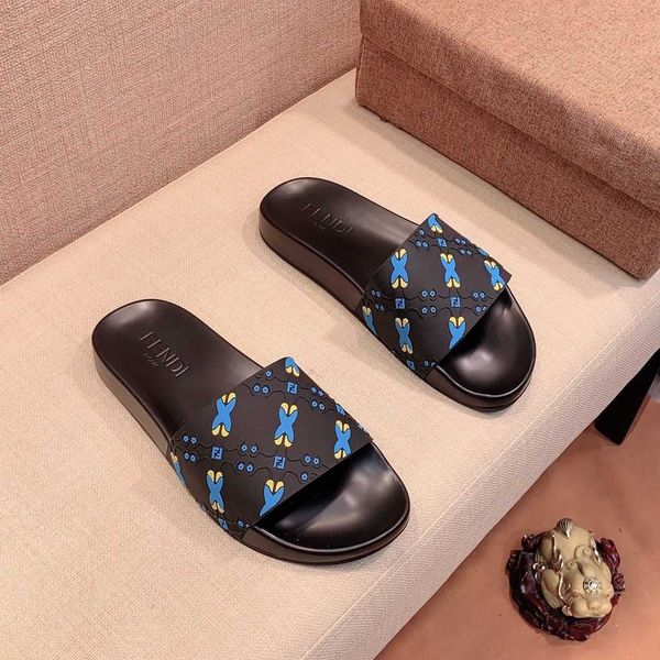 

summer men's casual slippers double f printing slip on flat slippers beach shoes zlh, Black