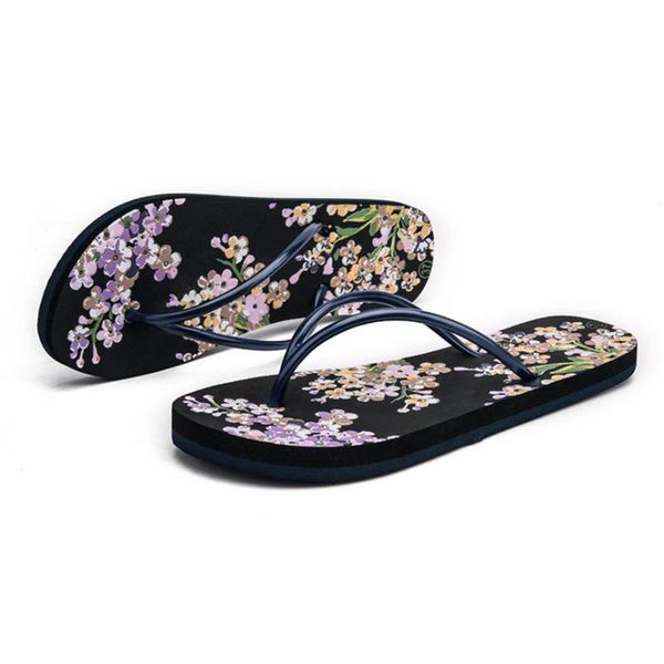 

slippers women bohemia floral flat flip flops female summer non-slip beach shoes zapatos de mujer 2021 d2, Black