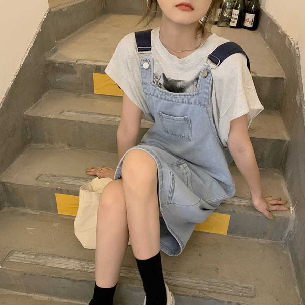 

age french reducing denim strap skirt women's 2021 summer small dign fashion drs, Black;gray