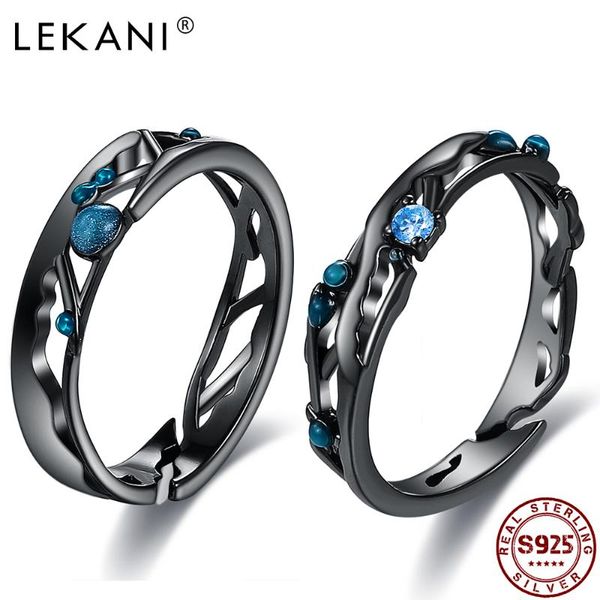 

cluster rings lekani black adjustable opening ring blue bright cubic zirconia 925 silver jewelry for lover' wedding gift arrival, Golden;silver
