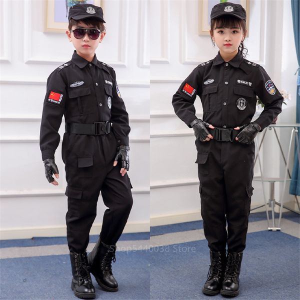 

new 2021 carnival party kids traffic special police halloween uniform performance policemen army boys roleplay size 110-160cm 38te, Black