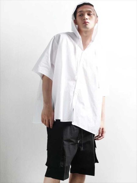 

men's casual shirts short-sleeved hooded shirt summer fashion tide all-match large size half sleeve, White;black