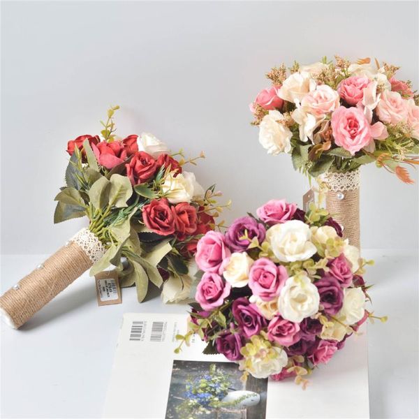 

decorative flowers & wreaths cilected korean ins bride holding wedding simulation rose peony pearl bouquet home deskdecoration ornaments