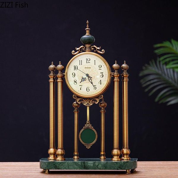 

desk & table clocks european architecture clock silent sweep needle decoration marble base tabletimepiece modern home decor