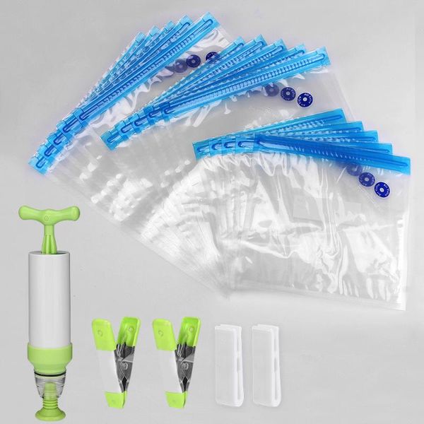 

food savers & storage containers 17/20pcs reusable sealing vacuum bags with pump plastic clips kitchen organizer fresh packages machi