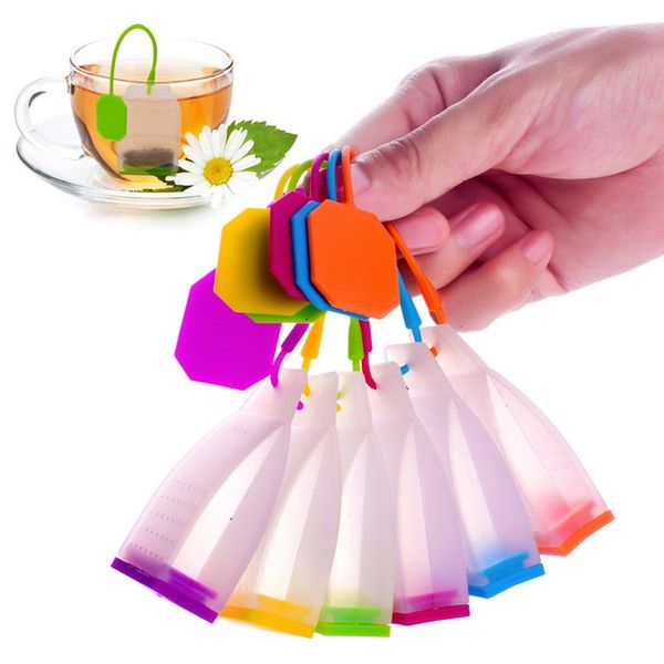 Tasche Stil Silikon Teesiebe Werkzeuge Kräutergewürz Infuser Filter Diffusor Küche Zubehör 12 Farben