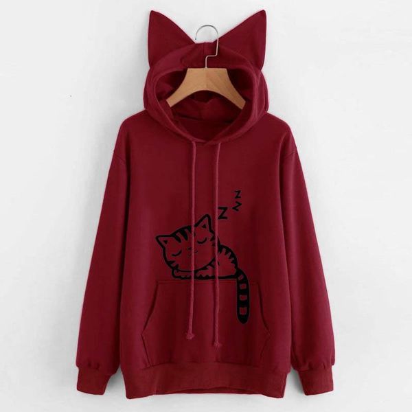 

s-2xl kawaii women's sweatshirts long sleeve cat ear hoodies sweatshirt pullover blouse pullover hoodie poleron mujer, Black