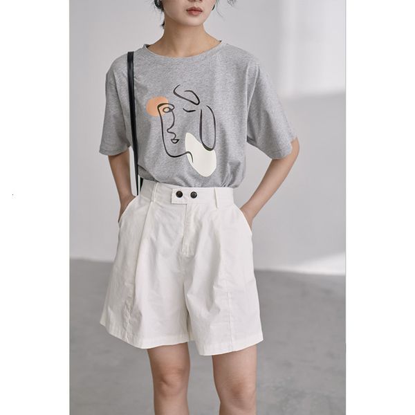 

2021 new orange block line abstract printing t-shirt short sleeve summer korean loose thin simple fashion rjpt, White
