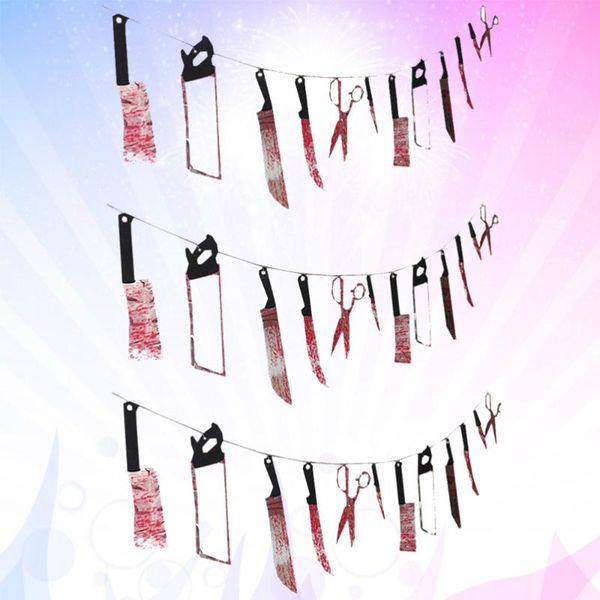 

party decoration 3 pcs 2.2m bloody and scissors hanging banner scary horror ktv bar haunted house supplies