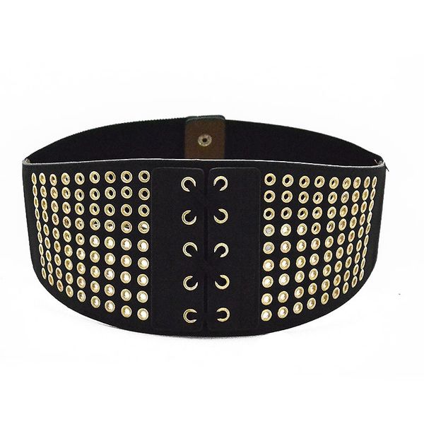 

new women's wide belt in winter, fashionable and versatile, suede imitation leather, perforated decorative elastic waist cover, Black;brown
